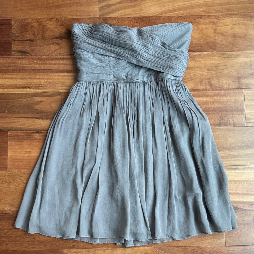 J. Crew Strapless Pleated Dress in Dusty Blue-Gray